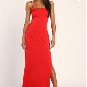 Sultry and Chic Red Satin Backless Maxi Dress